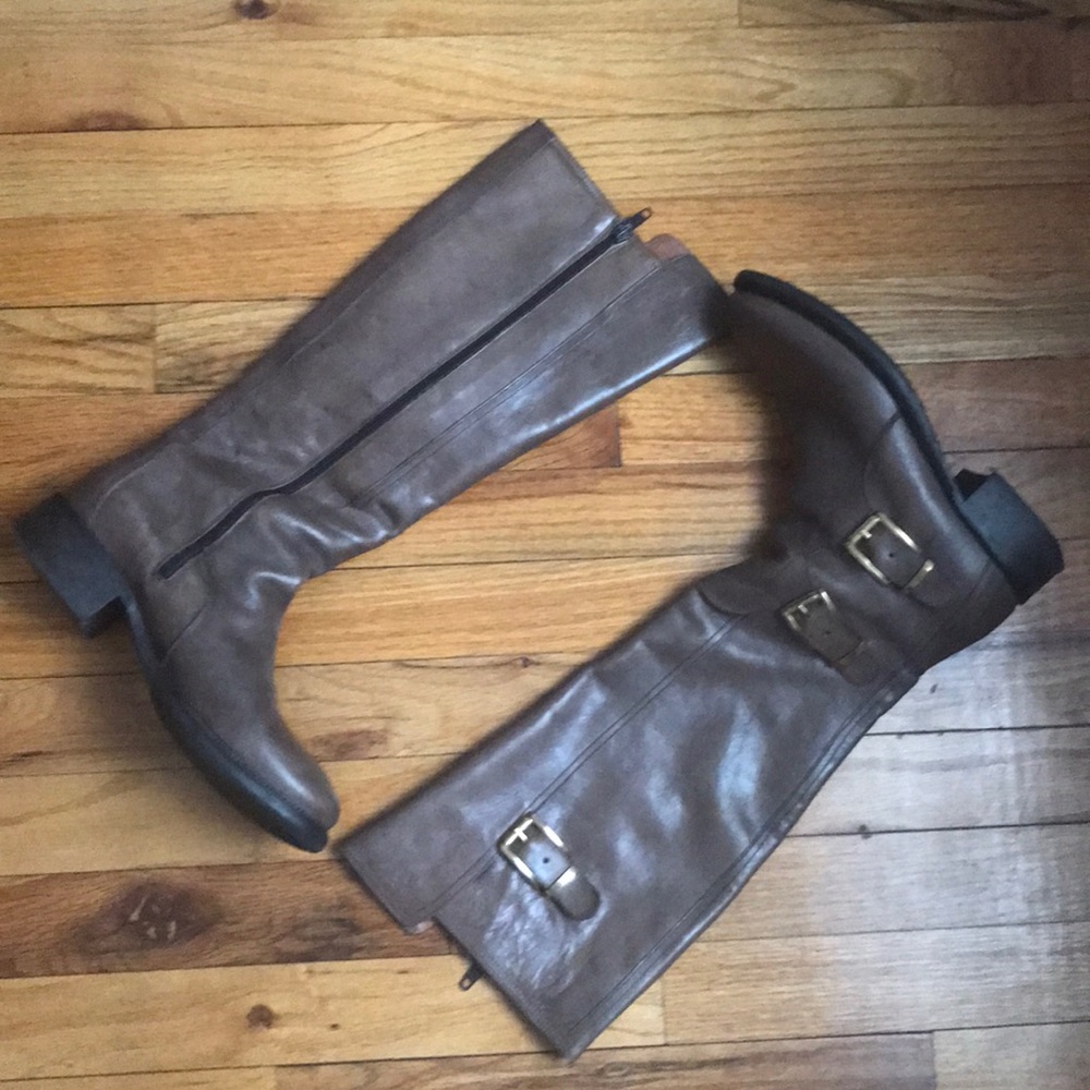 Italian Leather Tall Boots w/ Gold Buckle – Size 7 / 37
